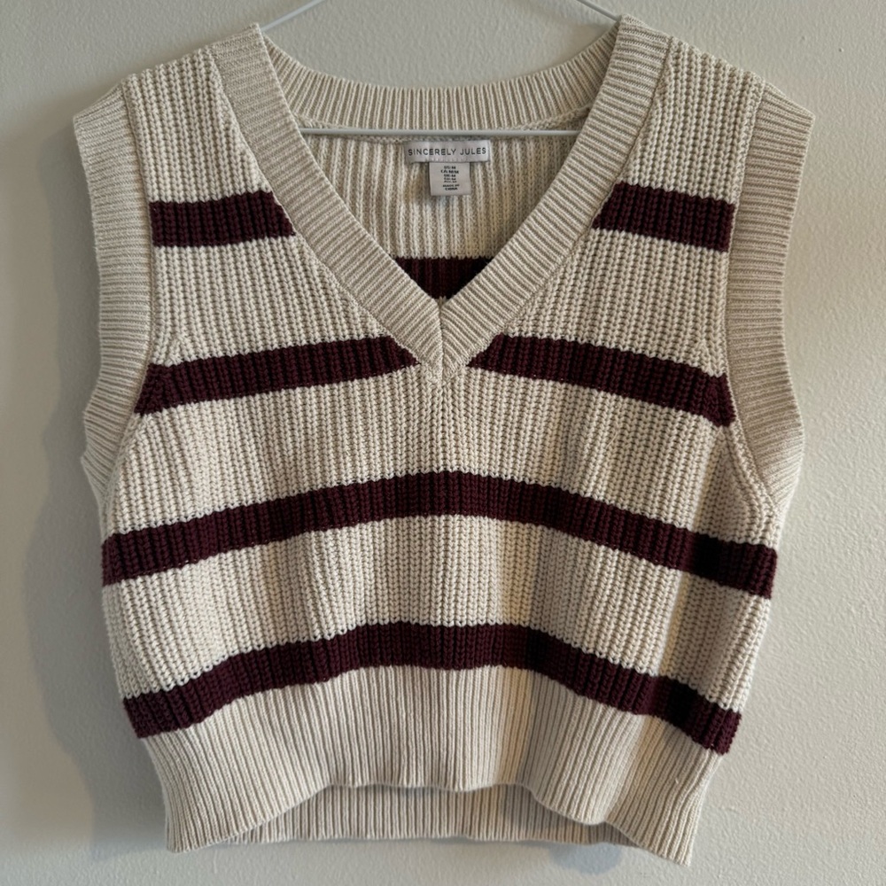 Sincerely Jules Cream Striped V-Neck Sweater Vest